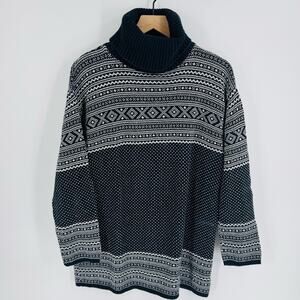 American Knitworks Fair Isle Turtleneck Sweater 100% Cotton Small USA Oversized